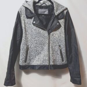 Women's Vintage Faux Leather And Hoodie Jacket